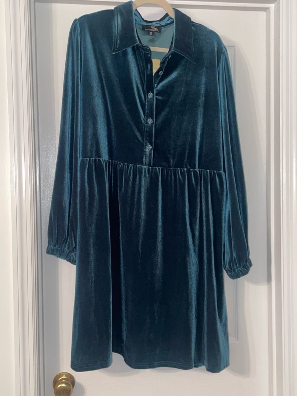 Suzanne Betro Teal Velvet Midi Dress
